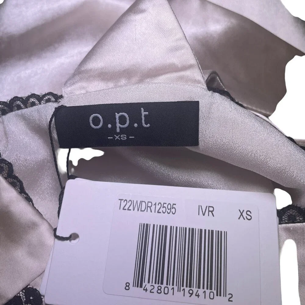 O.P.T. Athina Dress XS Ivory Slip Gown with Black Lace NWT